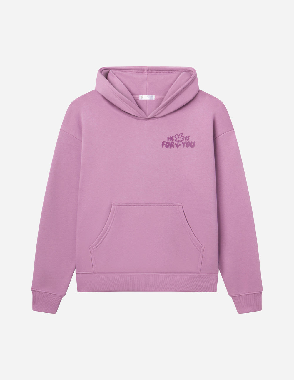 Unisex pullover hoodie in lavender purple with front pouch pocket and small chest logo