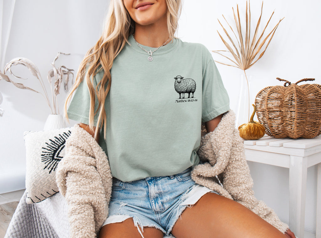 Fern green unisex graphic T-shirt with sheep logo on chest
