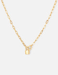 Gold paperclip chain necklace with heart-shaped lock pendant