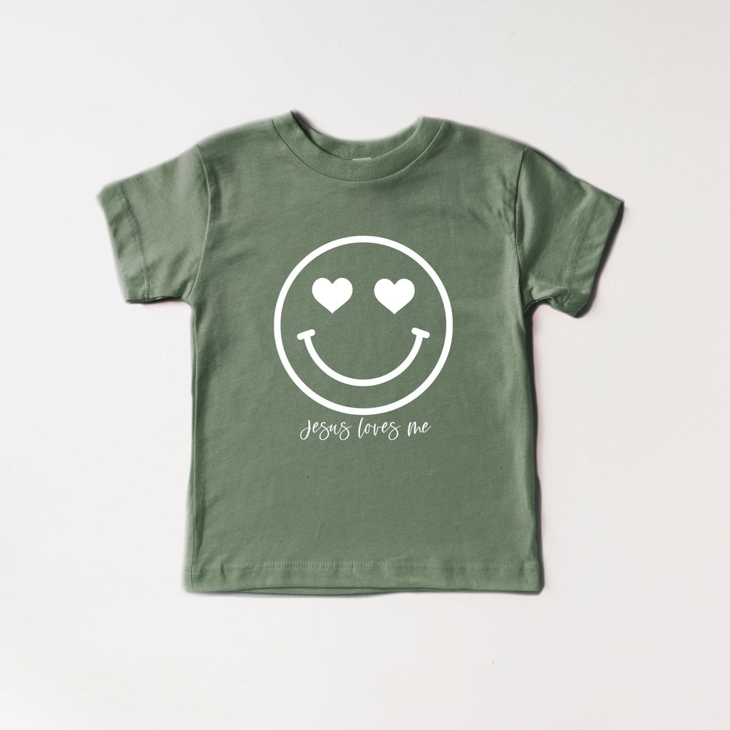 Thyme green baby & kids organic cotton tee with heart smile face graphic