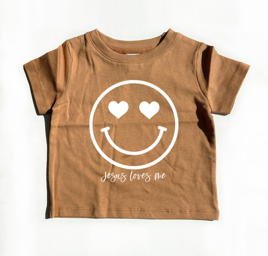 Ginger brown baby & kids organic cotton tee with heart smile face graphic