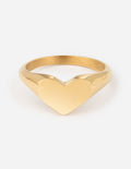 Gold heart signet statement ring with raised heart face and smooth band