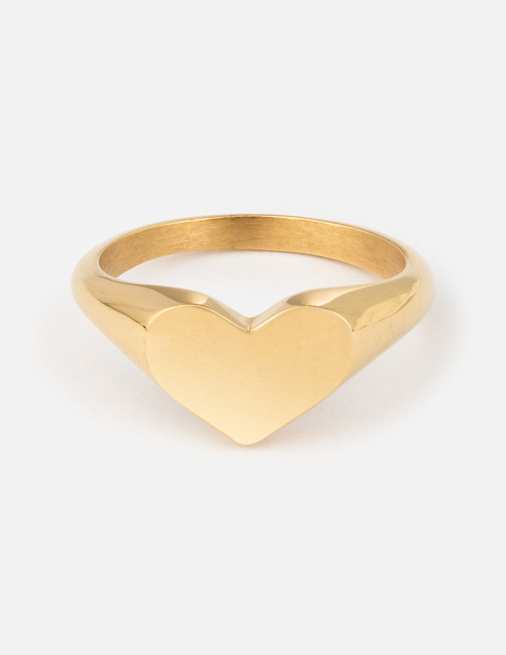 Gold heart signet statement ring with raised heart face and smooth band