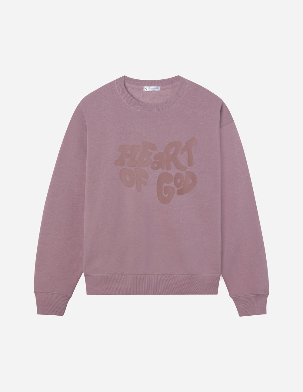 Mauve unisex crewneck sweatshirt with Heart of God front graphic (flat lay)