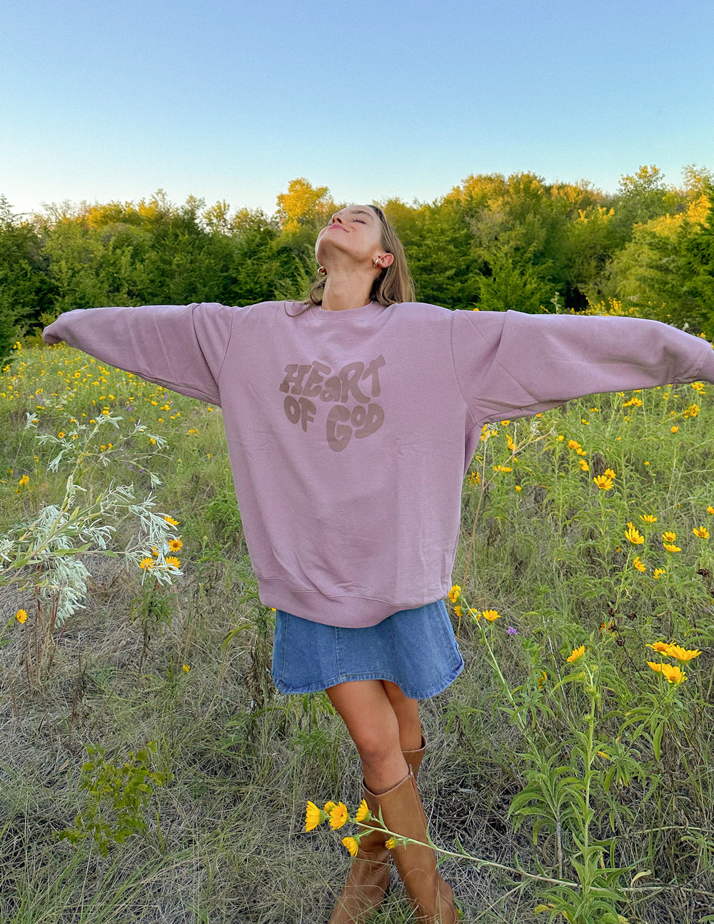 Mauve unisex crewneck sweatshirt with Heart of God front graphic