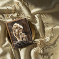 Religious greeting card with dog and lamb illustration