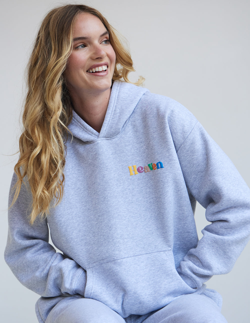 Heather grey unisex hoodie with hood and kangaroo pocket, Heaven logo on chest