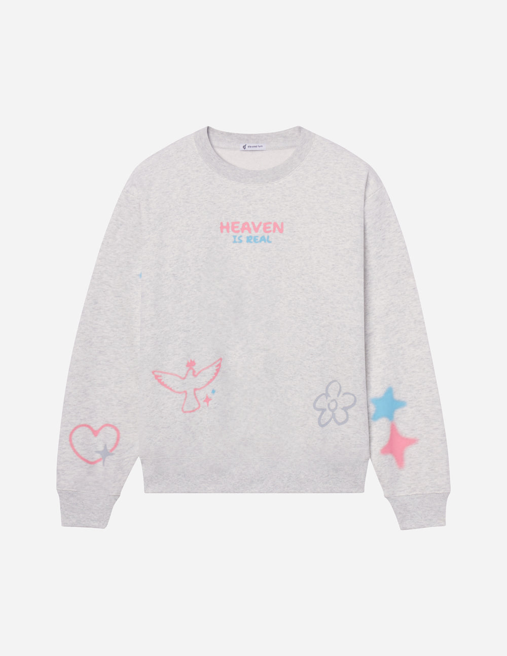 Heaven Is Real unisex crewneck sweatshirt, light heather gray with colorful front graphics