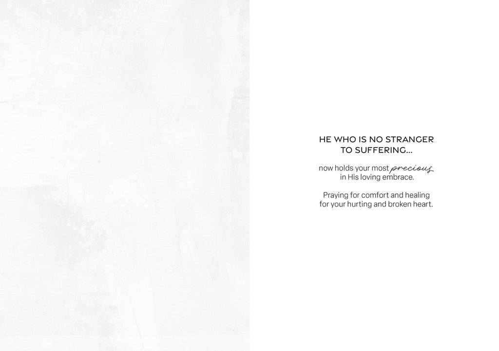 Greeting card inside with quote text starting 'He who is no stranger to suffering'