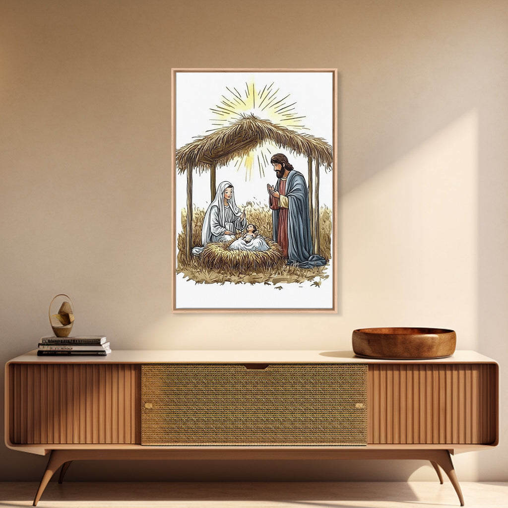 Retro Nativity Painting Print, Christmas Wall Art, Jesus in his Manger, Nativity Wall Art, Rustic Christmas Decor