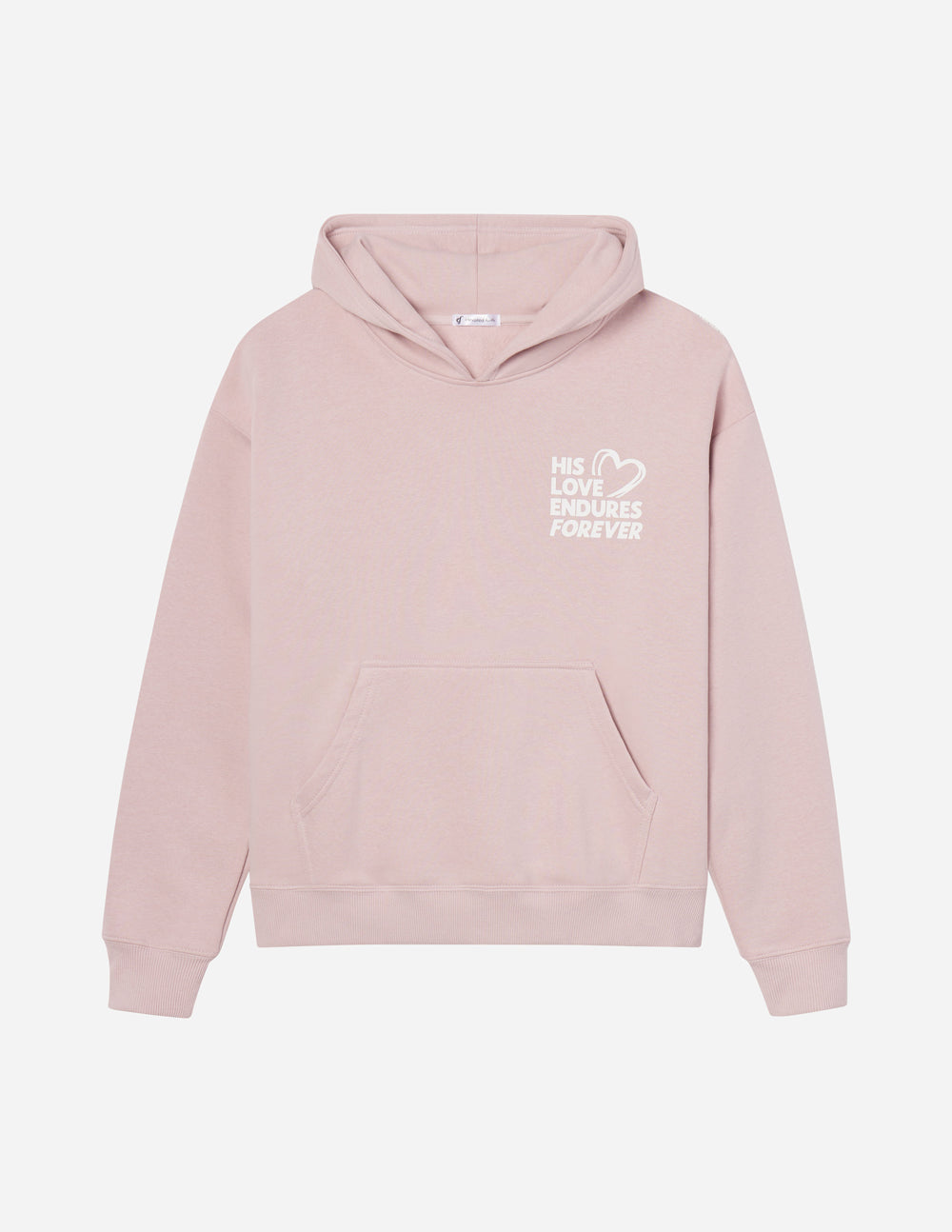 Unisex pink hoodie flat, hooded with kangaroo pocket and small chest logo