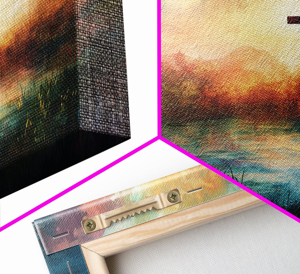 Framed canvas print corner with visible stretcher bars and hanging hardware