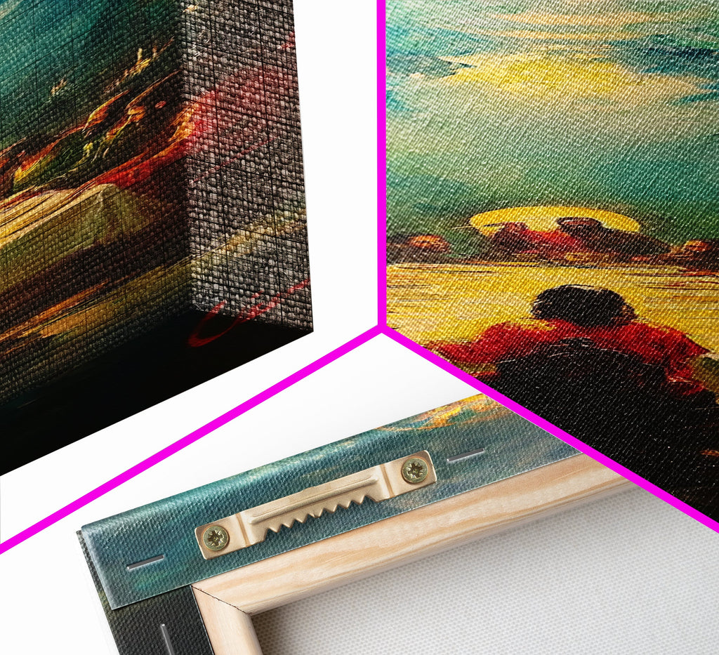 Framed canvas edge with textured paint and corner join detail