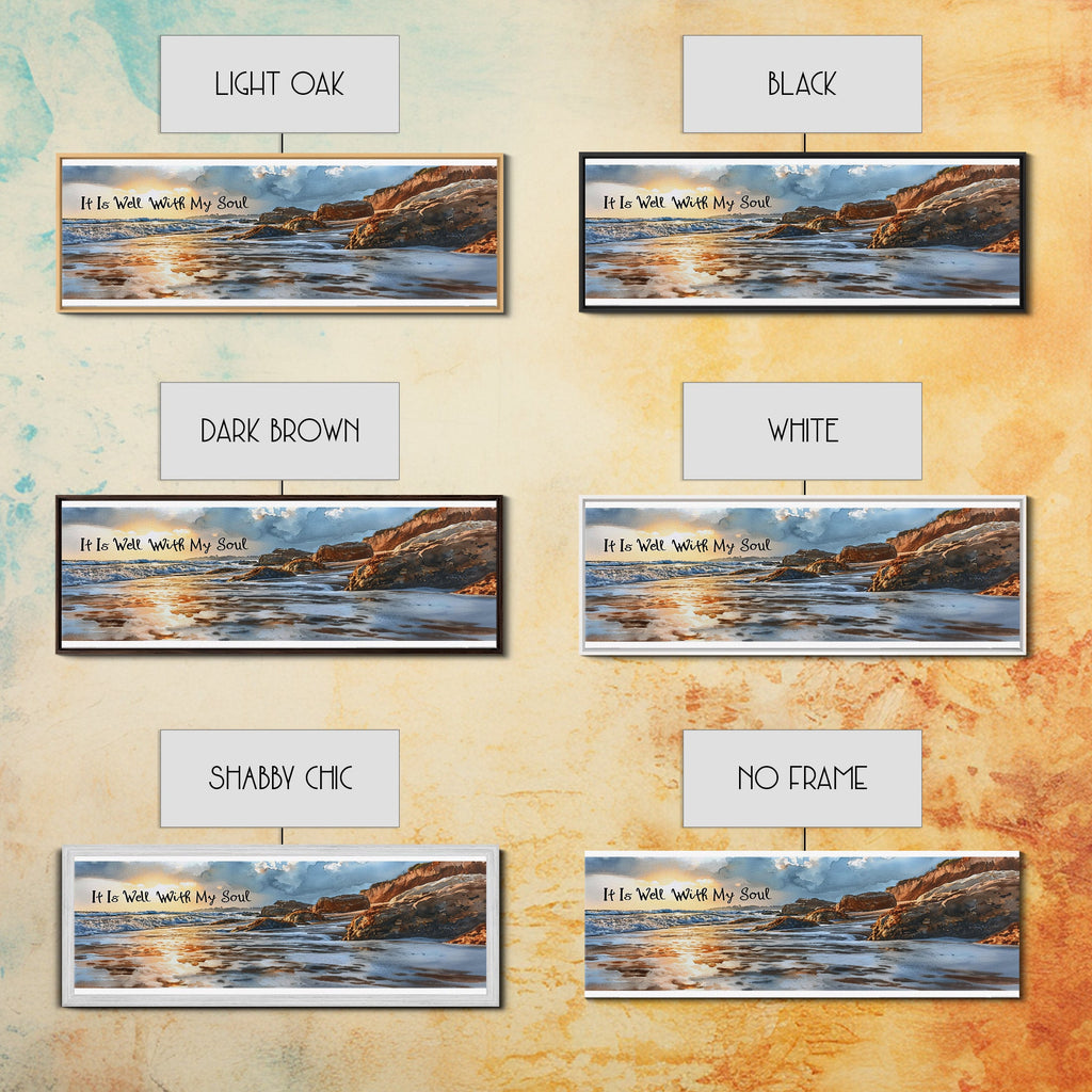 Canvas wall art frame options: light oak, black, dark brown, white, shabby chic, no frame