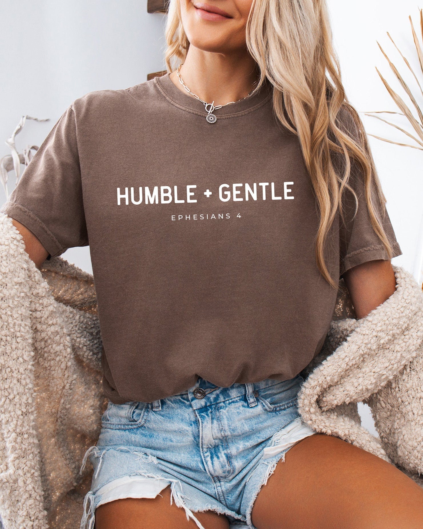 Garment-dyed T-shirt, brown with “HUMBLE + GENTLE” chest graphic