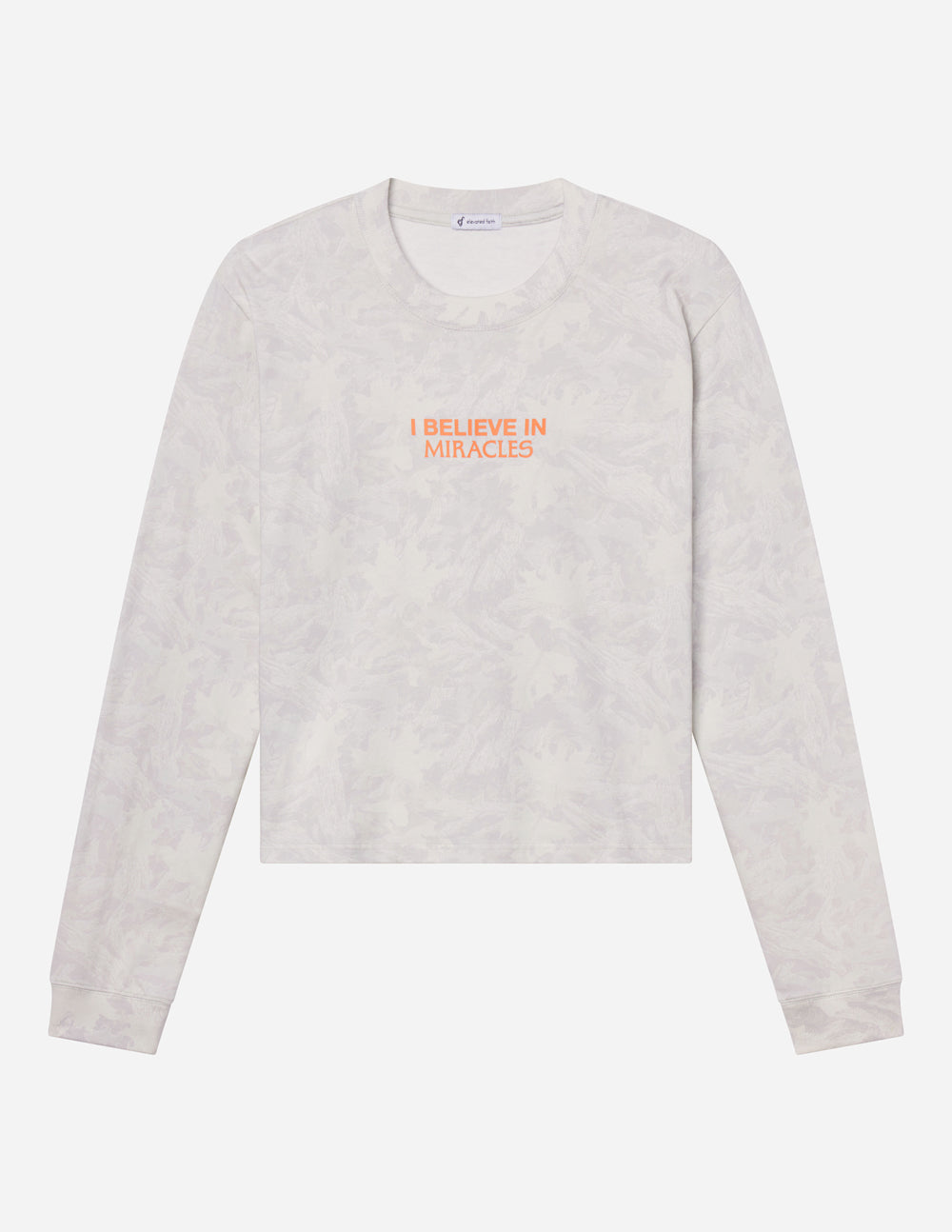 Long-sleeve heavyweight tee in white with orange front logo text
