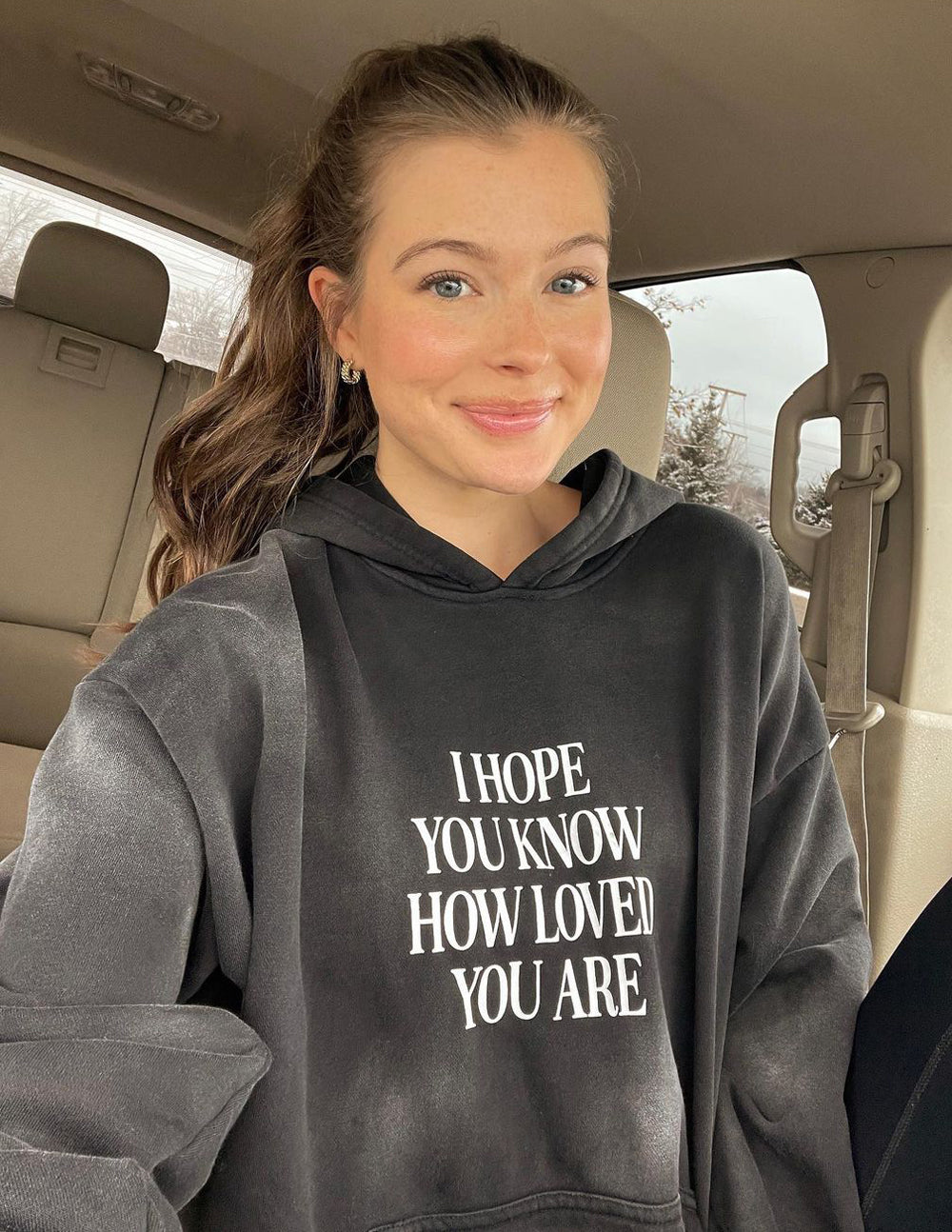 Gray-dark unisex hoodie with front graphic print and hood