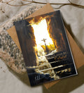 Easter greeting card with fiery cross and 'You will never be defeated' text