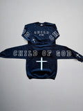 Child of God crewneck sweatshirt, dark navy with 'CHILD OF GOD' graphic