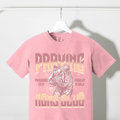 Pink crewneck T-shirt with large lion graphic front