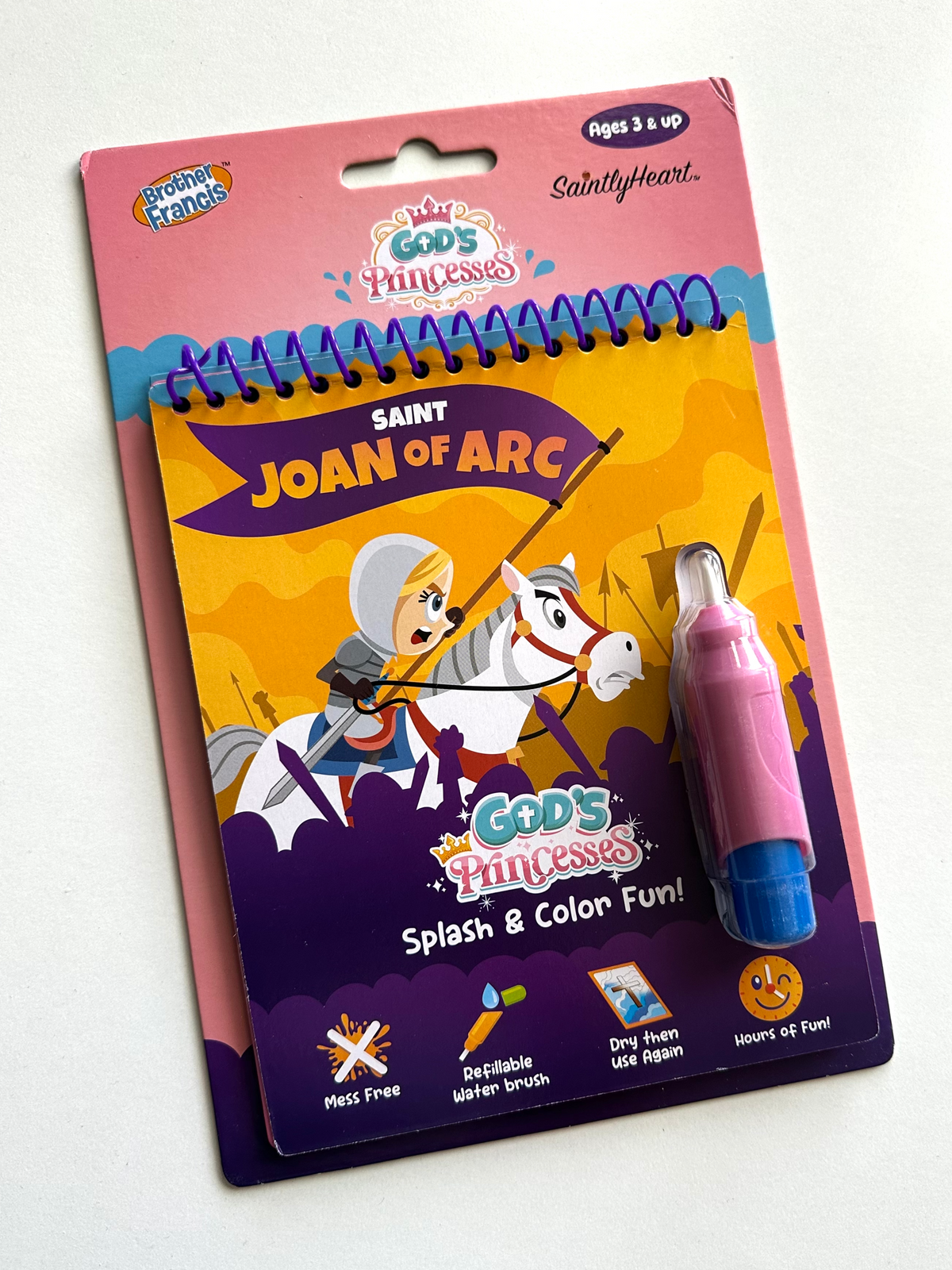 Kids coloring book kit with spiral binding and washable marker, Joan of Arc theme