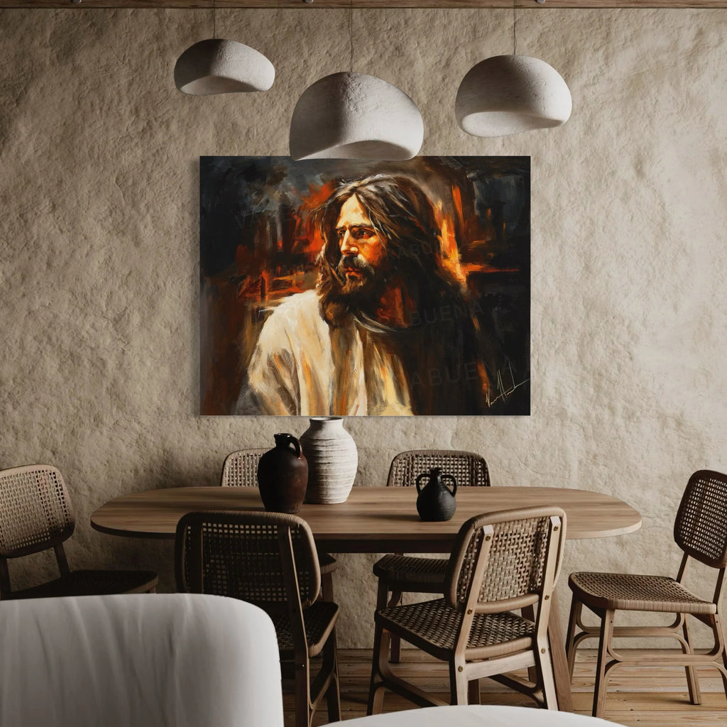 Our Beloved King framed wall portrait print of a bearded man in a white robe