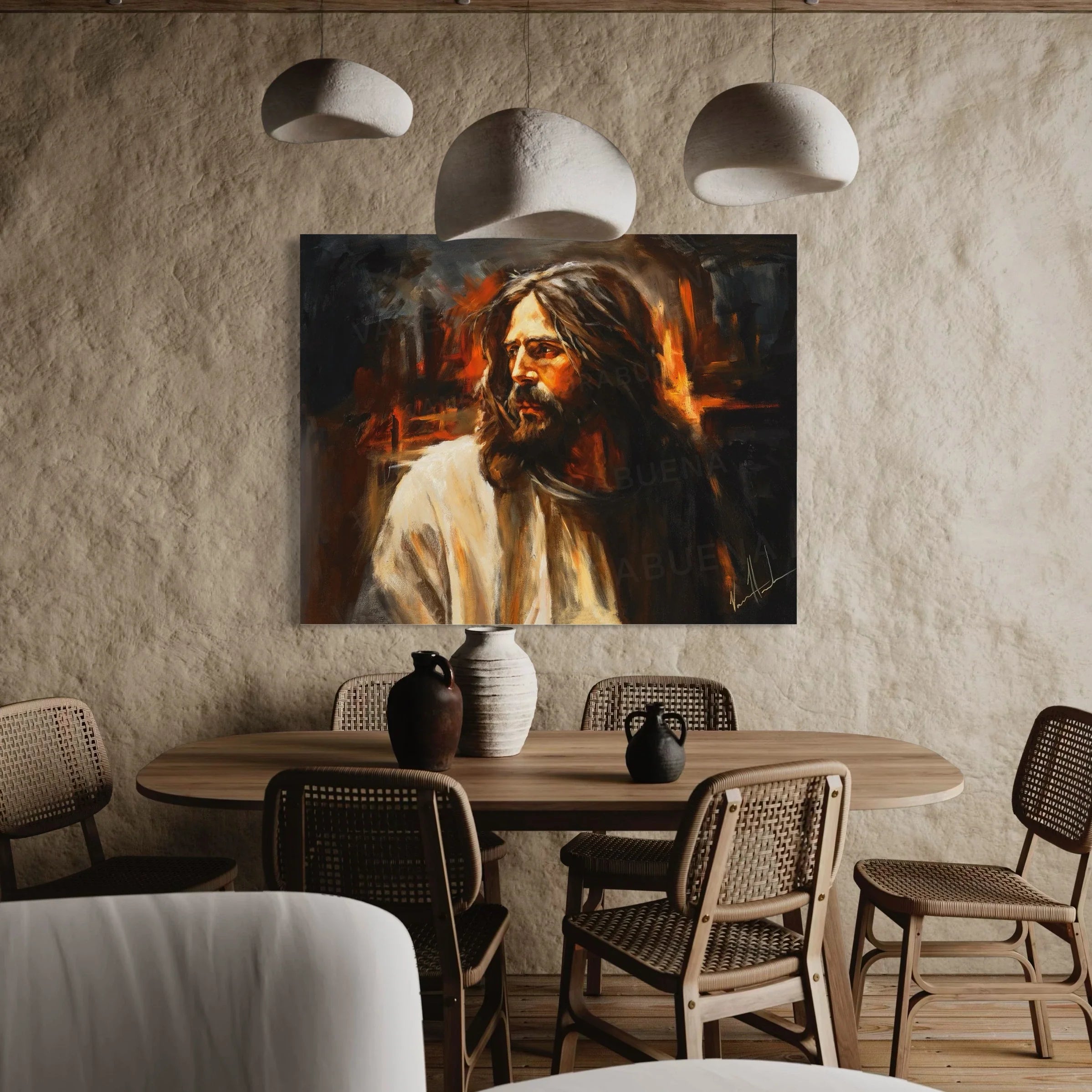 Our Beloved King framed wall portrait print of a bearded man in a white robe