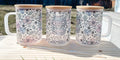 Frosted glass coffee mug with floral pattern and 'Women of the Bible' text