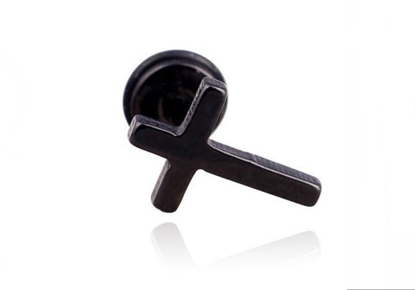 Black cross stud earring with screw-back post