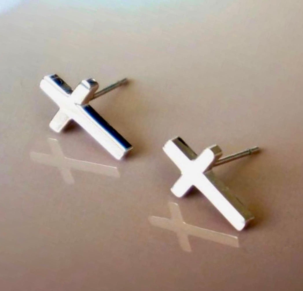 Silver cross stud earrings with post backs