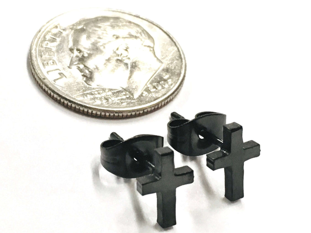 Black cross stud earrings with post backs