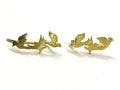 Gold dove and peace branch stud earrings, pair laid flat on white