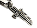 Silver crucifix cross pendant necklace with black inlay and box chain