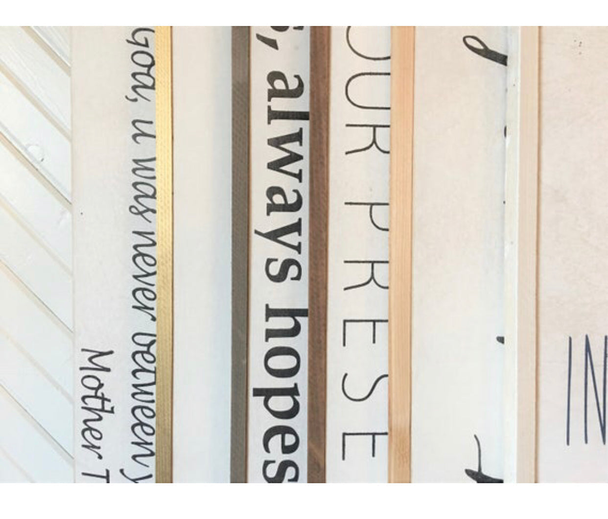 Wood sign insert stack with black lettering, including 'Always' and 'Together'