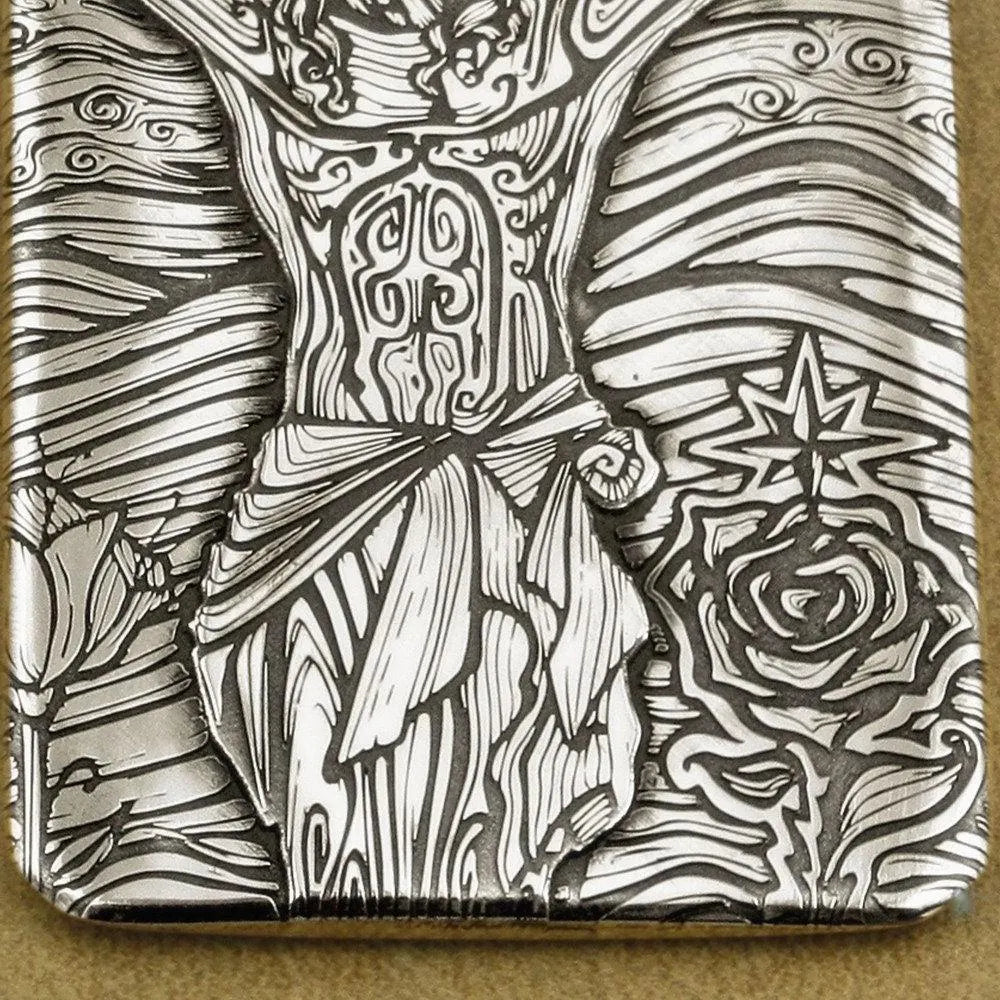 Sterling silver dog tag pendant engraving, Jesus cross figure with swirl patterns