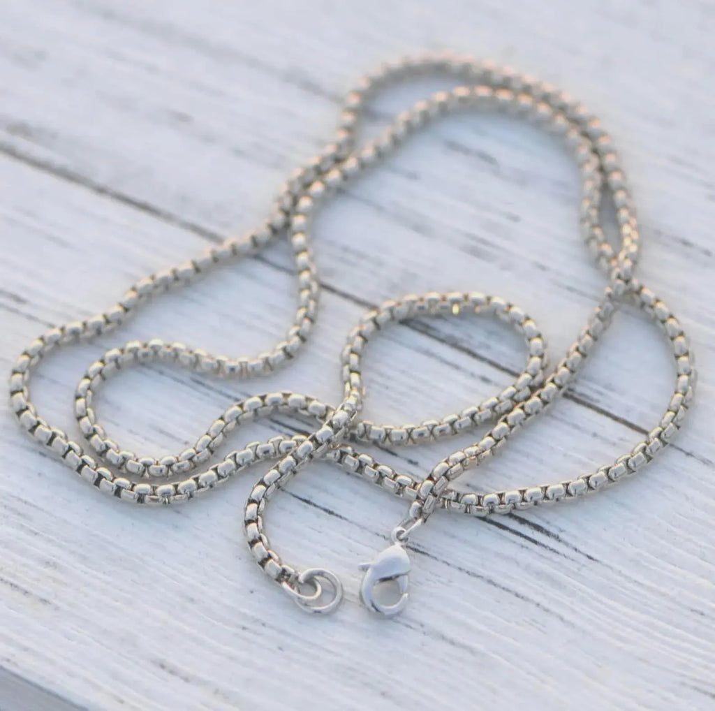Silver-tone beaded chain necklace with small loop clasp
