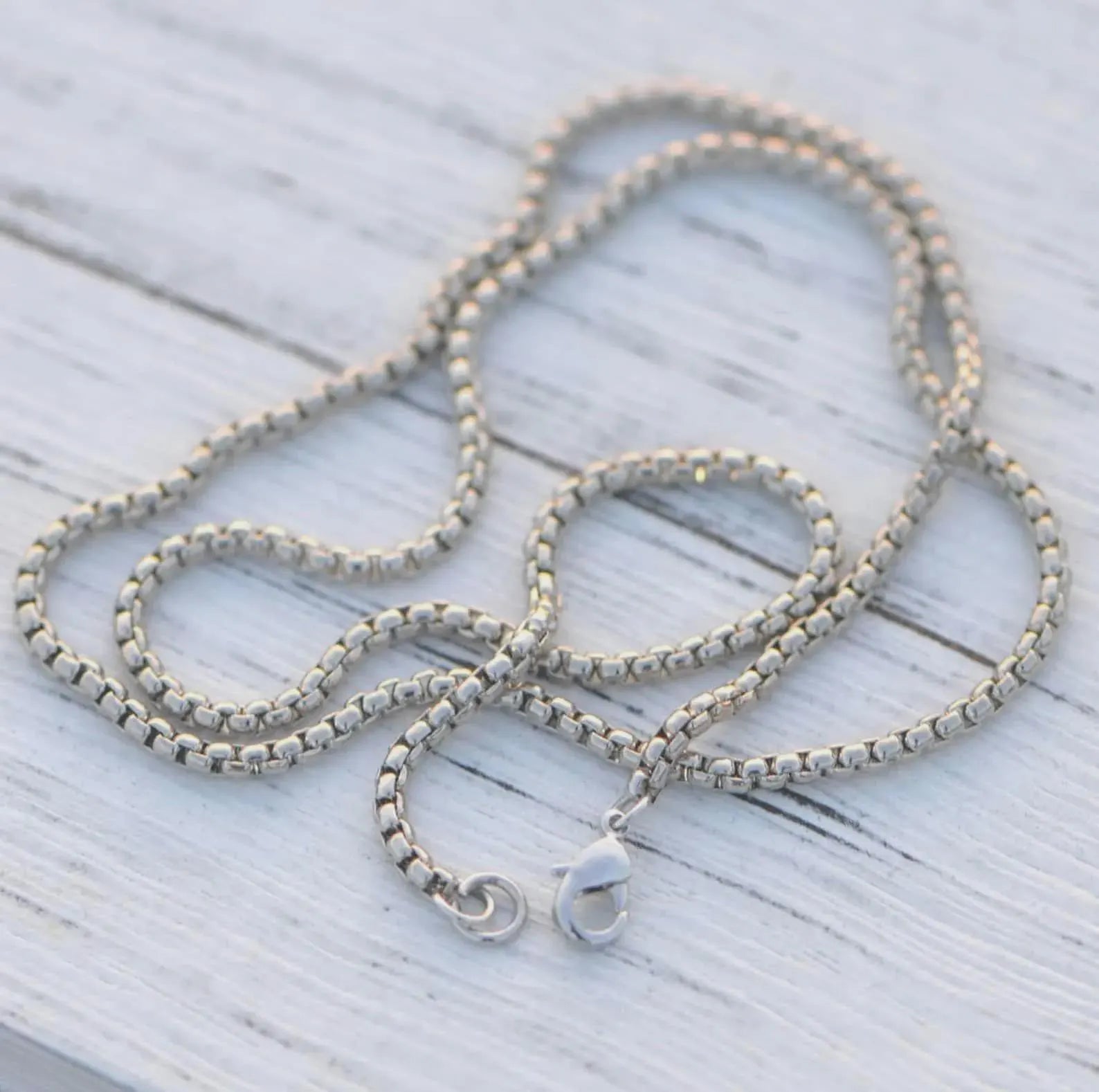 Silver-tone beaded chain necklace with small loop clasp
