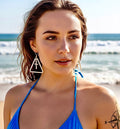 Silver triangle dangle cross earrings with hammered bar detail and hook back
