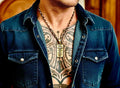 Bronze cross dog tag pendant necklace with chain and gold-toned vertical crucifix charm