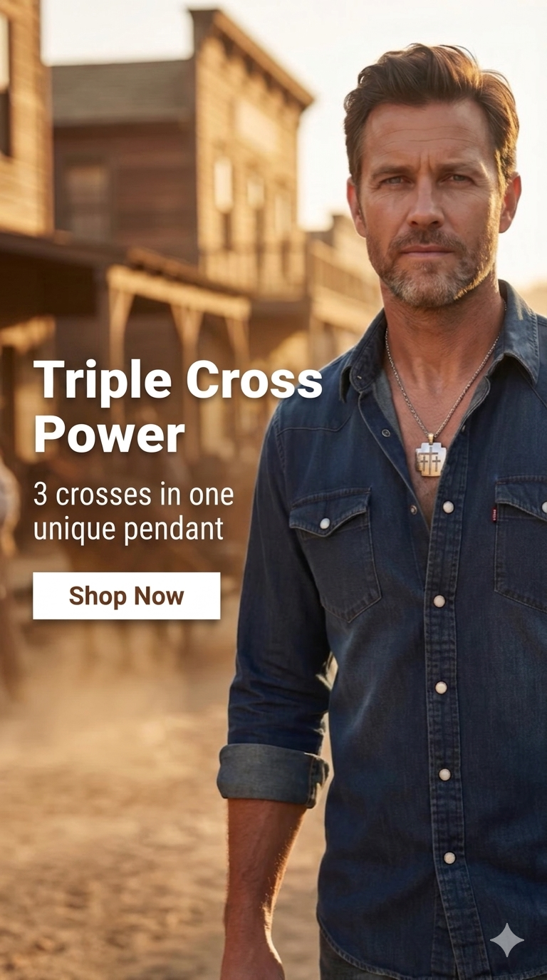 Triple cross dog tag necklace, hammered metal pendant with chain