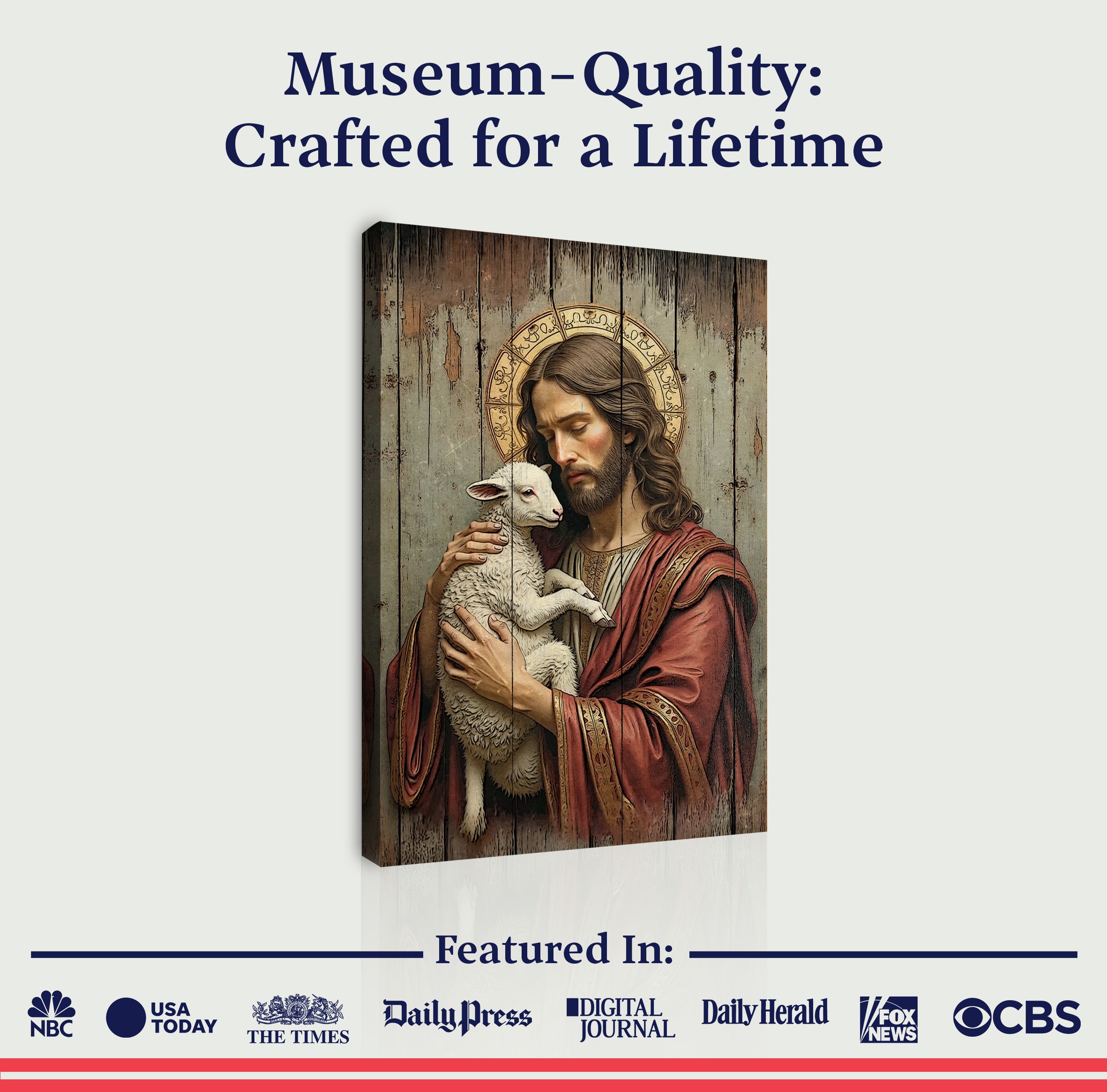 Jesus the Good Shepherd wall art featuring a small canvas with quality text