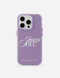 Lavender phone case with Imago Dei scripture graphic, cutouts for camera and buttons