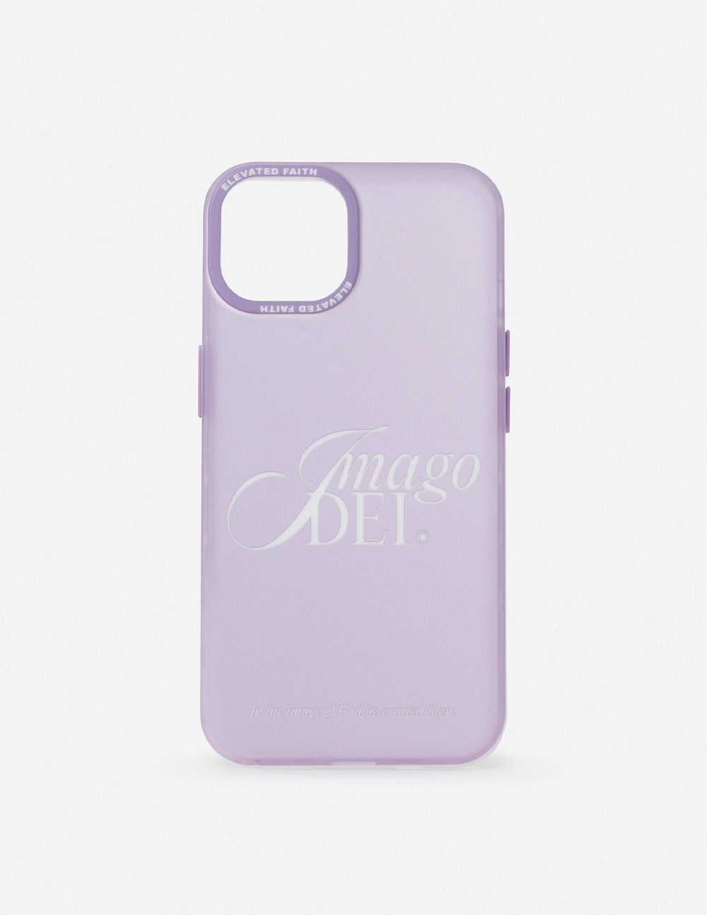 Purple phone case back with Imago Dei graphic; top camera cutout and side openings
