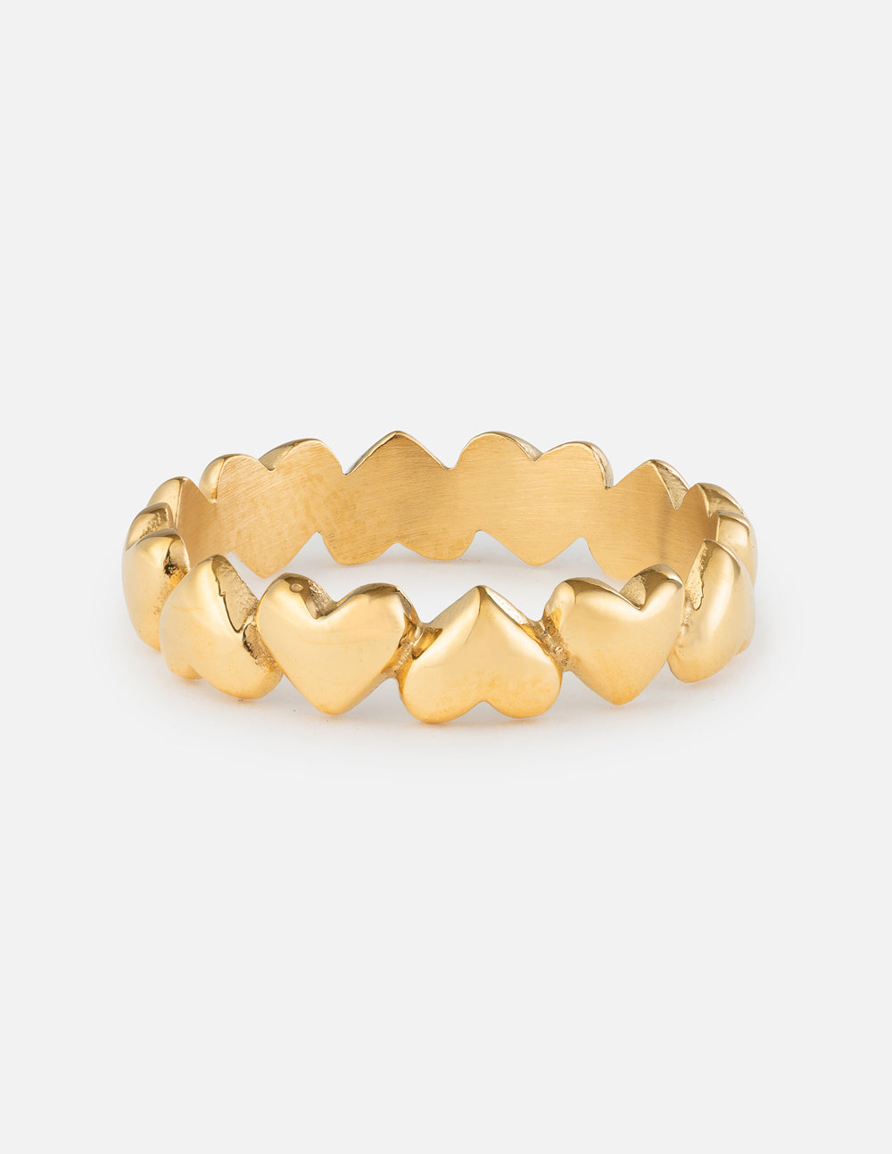 Gold heart-shaped band ring with scalloped infinity hearts detail