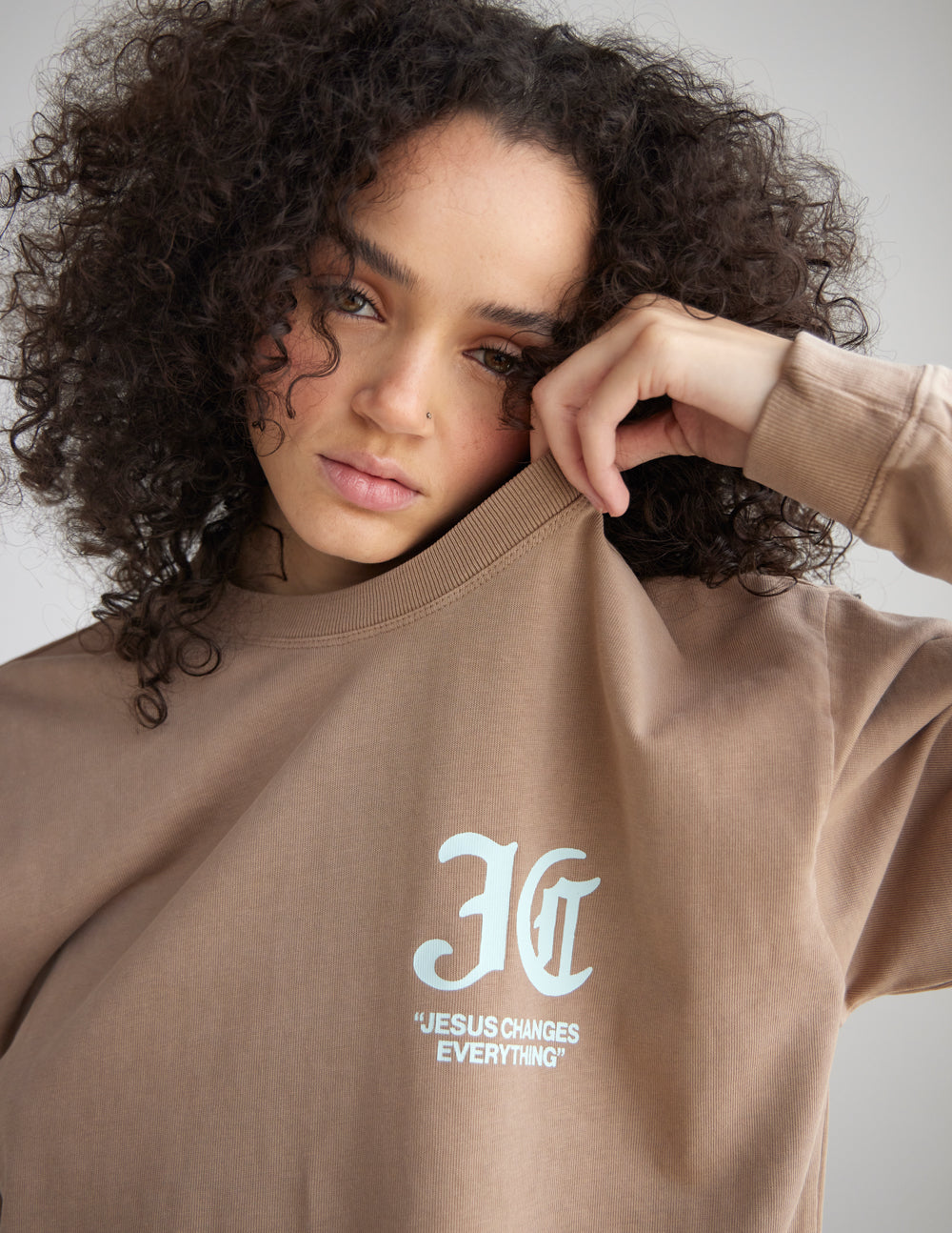 Long-sleeve heavyweight T-shirt close-up of front chest logo print