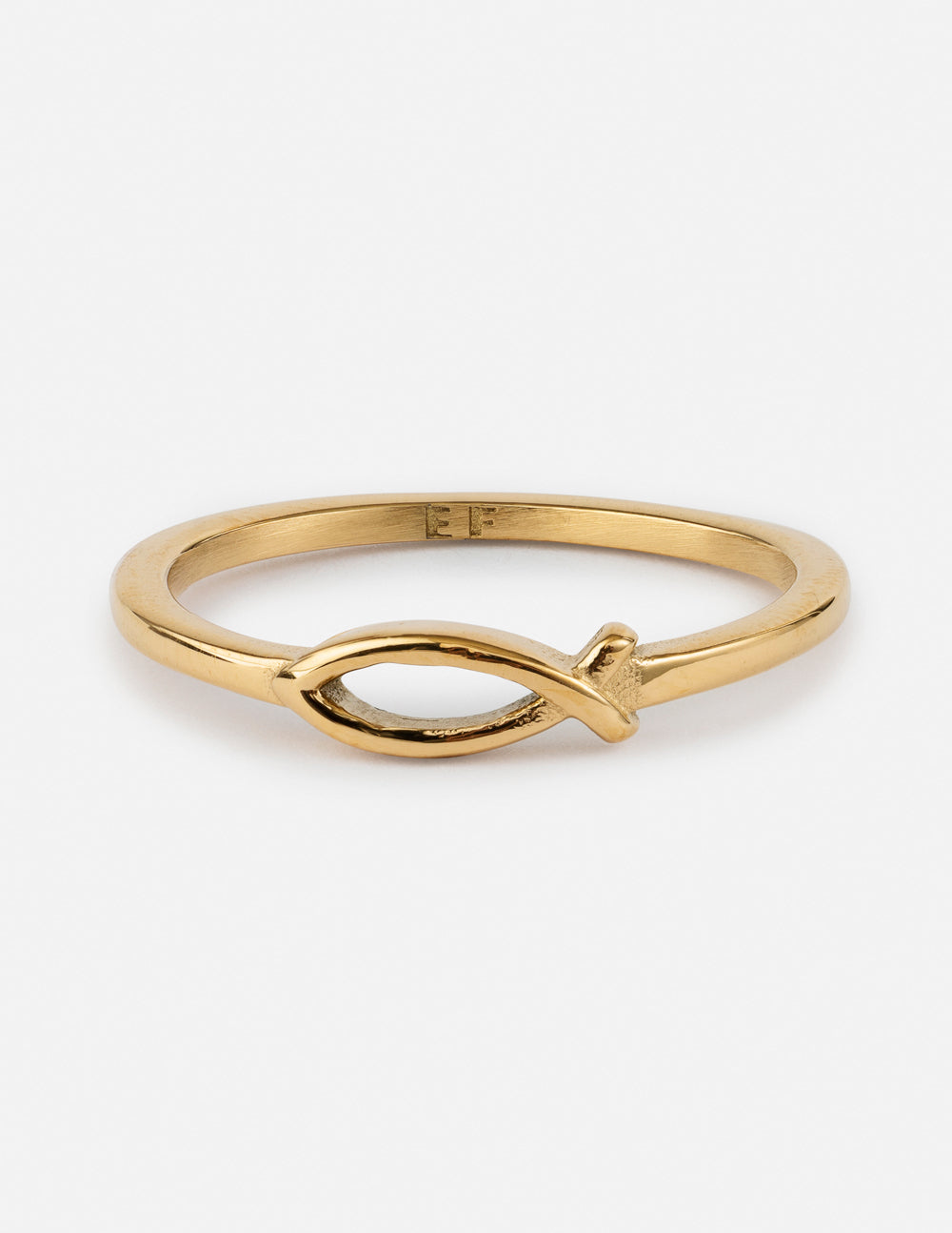 Jesus fish ring, gold-tone with raised fish symbol on a smooth band