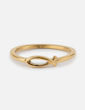 Jesus fish ring, gold-tone with raised fish symbol on a smooth band