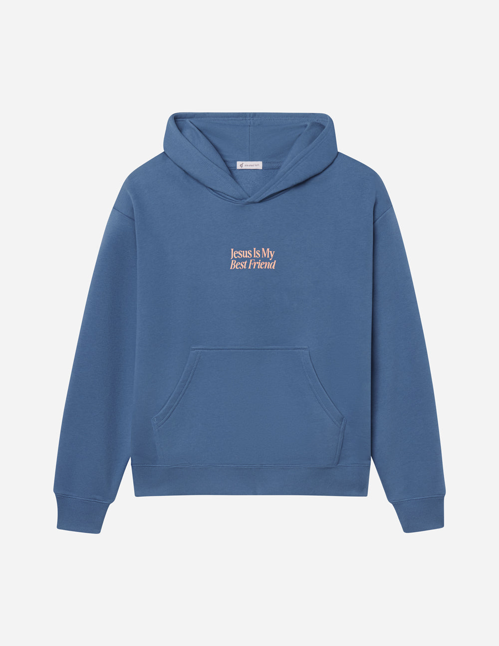 Blue unisex hoodie with front "Jesus Is My Best Friend" logo, studio flat lay