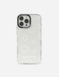 Clear white Jesus is Life phone case with circular smiley icons