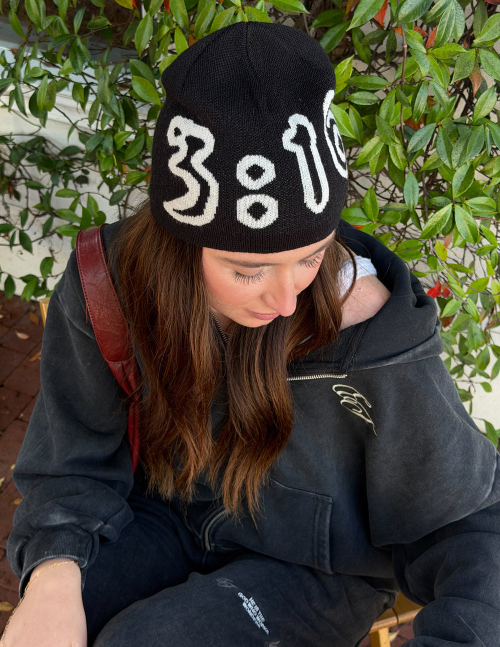 Black lightweight beanie with white 3:16 graphic, ribbed cuff